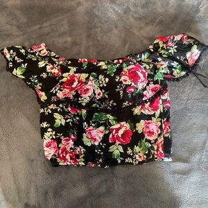 Ambiance Pink and Green Ruffled Crop Blouse